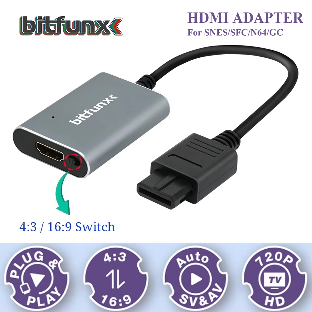 Retro Gaming N64 - Bitfunx 720P Svideo/AV naar HDMI Adapter