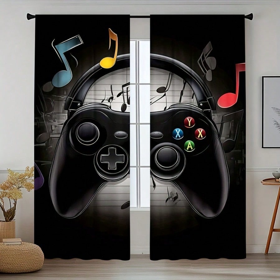 Retro Gaming Youtube - 2 stuks retro gaming-kamergordijnen zwart en